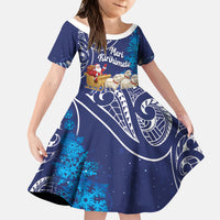 New Zealand Christmas In July Personalised Kid Short Sleeve Dress Funny Santa Sheep Meri Kirihimete Blue LT14 KID Blue - Polynesian Pride