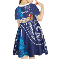 New Zealand Christmas In July Personalised Kid Short Sleeve Dress Funny Santa Sheep Meri Kirihimete Blue LT14 - Polynesian Pride