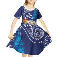 New Zealand Christmas In July Personalised Kid Short Sleeve Dress Funny Santa Sheep Meri Kirihimete Blue LT14 - Polynesian Pride