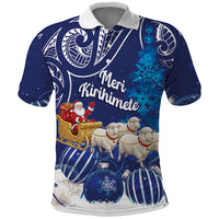 New Zealand Christmas In July Personalised Polo Shirt Funny Santa Sheep Meri Kirihimete Blue LT14 Blue - Polynesian Pride