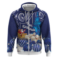 New Zealand Christmas In July Personalised Zip Hoodie Funny Santa Sheep Meri Kirihimete Blue LT14 Zip Hoodie Blue - Polynesian Pride