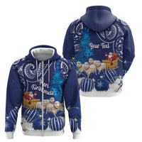 New Zealand Christmas In July Personalised Zip Hoodie Funny Santa Sheep Meri Kirihimete Blue LT14 - Polynesian Pride