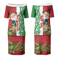 Meri Kirihimete New Zealand Personalised Couples Matching Puletasi and Hawaiian Shirt Cute Santa NZ Animals and Pohutukawa LT14 - Polynesian Pride