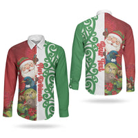 Meri Kirihimete New Zealand Personalised Couples Matching Summer Maxi Dress and Long Sleeve Button Shirt Cute Santa NZ Animals and Pohutukawa LT14 - Polynesian Pride