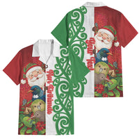 Meri Kirihimete New Zealand Personalised Family Matching Off Shoulder Maxi Dress and Hawaiian Shirt Cute Santa NZ Animals and Pohutukawa LT14 Dad's Shirt - Short Sleeve Red - Polynesian Pride