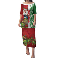 Meri Kirihimete New Zealand Personalised Family Matching Puletasi and Hawaiian Shirt Cute Santa NZ Animals and Pohutukawa LT14 Mom's Dress Red - Polynesian Pride
