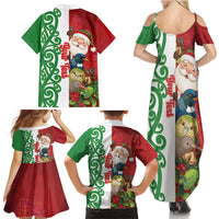 Meri Kirihimete New Zealand Personalised Family Matching Summer Maxi Dress and Hawaiian Shirt Cute Santa NZ Animals and Pohutukawa LT14 - Polynesian Pride