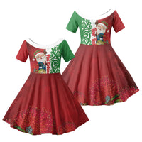 Meri Kirihimete New Zealand Personalised Family Matching Tank Maxi Dress and Hawaiian Shirt Cute Santa NZ Animals and Pohutukawa LT14 Daughter's Dress Red - Polynesian Pride