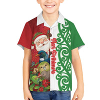 Meri Kirihimete New Zealand Personalised Kid Hawaiian Shirt Cute Santa NZ Animals and Pohutukawa LT14 Kid Red - Polynesian Pride
