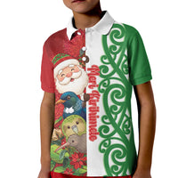 Meri Kirihimete New Zealand Personalised Kid Polo Shirt Cute Santa NZ Animals and Pohutukawa LT14 Kid Red - Polynesian Pride