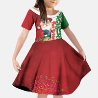 Meri Kirihimete New Zealand Personalised Kid Short Sleeve Dress Cute Santa NZ Animals and Pohutukawa LT14 KID Red - Polynesian Pride
