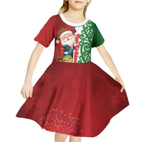 Meri Kirihimete New Zealand Personalised Kid Short Sleeve Dress Cute Santa NZ Animals and Pohutukawa LT14 - Polynesian Pride