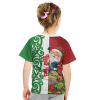 Meri Kirihimete New Zealand Personalised Kid T Shirt Cute Santa NZ Animals and Pohutukawa LT14 - Polynesian Pride