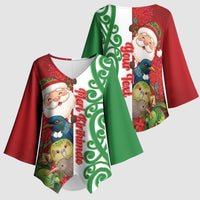 Meri Kirihimete New Zealand Personalised Kimono Sleeve Blouse Cute Santa NZ Animals and Pohutukawa LT14 - Polynesian Pride