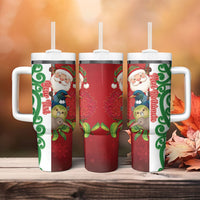 Meri Kirihimete New Zealand Personalised Tumbler With Handle Cute Santa NZ Animals and Pohutukawa LT14 - Polynesian Pride