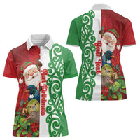 Meri Kirihimete New Zealand Personalised Women Polo Shirt Cute Santa NZ Animals and Pohutukawa LT14 - Polynesian Pride