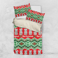 New Zealand Christmas In July Bedding Set Meri Kirihimete Hei Tiki Taniko Motifs Seamless LT14 US Twin 172cm x 218cm Red - Polynesian Pride