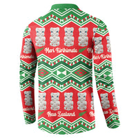 New Zealand Christmas In July Button Sweatshirt Meri Kirihimete Hei Tiki Taniko Motifs Seamless LT14 - Polynesian Pride