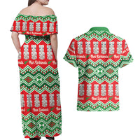 New Zealand Christmas In July Couples Matching Off Shoulder Maxi Dress and Hawaiian Shirt Meri Kirihimete Hei Tiki Taniko Motifs Seamless LT14 - Polynesian Pride