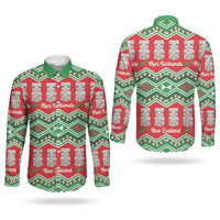 New Zealand Christmas In July Couples Matching Short Sleeve Bodycon Dress and Long Sleeve Button Shirt Meri Kirihimete Hei Tiki Taniko Motifs Seamless LT14 - Polynesian Pride