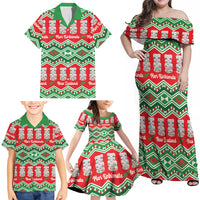 New Zealand Christmas In July Family Matching Off Shoulder Maxi Dress and Hawaiian Shirt Meri Kirihimete Hei Tiki Taniko Motifs Seamless LT14 - Polynesian Pride
