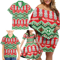 New Zealand Christmas In July Family Matching Off Shoulder Short Dress and Hawaiian Shirt Meri Kirihimete Hei Tiki Taniko Motifs Seamless LT14 - Polynesian Pride