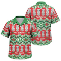 New Zealand Christmas In July Family Matching Off Shoulder Short Dress and Hawaiian Shirt Meri Kirihimete Hei Tiki Taniko Motifs Seamless LT14 Son's Shirt Red - Polynesian Pride