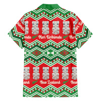 New Zealand Christmas In July Family Matching Summer Maxi Dress and Hawaiian Shirt Meri Kirihimete Hei Tiki Taniko Motifs Seamless LT14 Dad's Shirt - Long Sleeve Red - Polynesian Pride