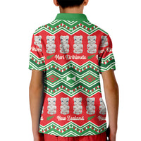 New Zealand Christmas In July Kid Polo Shirt Meri Kirihimete Hei Tiki Taniko Motifs Seamless LT14 - Polynesian Pride