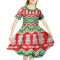 New Zealand Christmas In July Kid Short Sleeve Dress Meri Kirihimete Hei Tiki Taniko Motifs Seamless LT14 - Polynesian Pride