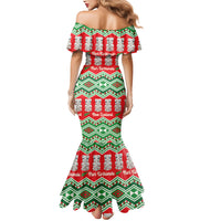 New Zealand Christmas In July Mermaid Dress Meri Kirihimete Hei Tiki Taniko Motifs Seamless LT14 - Polynesian Pride