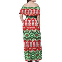 New Zealand Christmas In July Off Shoulder Maxi Dress Meri Kirihimete Hei Tiki Taniko Motifs Seamless LT14 - Polynesian Pride