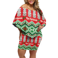 New Zealand Christmas In July Off Shoulder Short Dress Meri Kirihimete Hei Tiki Taniko Motifs Seamless LT14 Women Red - Polynesian Pride