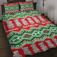 New Zealand Christmas In July Quilt Bed Set Meri Kirihimete Hei Tiki Taniko Motifs Seamless LT14 Red - Polynesian Pride