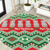 New Zealand Christmas In July Round Carpet Meri Kirihimete Hei Tiki Taniko Motifs Seamless LT14 Red - Polynesian Pride
