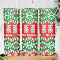 New Zealand Christmas In July Skinny Tumbler Meri Kirihimete Hei Tiki Taniko Motifs Seamless LT14 - Polynesian Pride