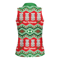 New Zealand Christmas In July Women Sleeveless Polo Shirt Meri Kirihimete Hei Tiki Taniko Motifs Seamless LT14 - Polynesian Pride