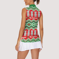 New Zealand Christmas In July Women Sleeveless Polo Shirt Meri Kirihimete Hei Tiki Taniko Motifs Seamless LT14 - Polynesian Pride