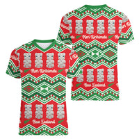 New Zealand Christmas In July Women V-Neck T-Shirt Meri Kirihimete Hei Tiki Taniko Motifs Seamless LT14 - Polynesian Pride