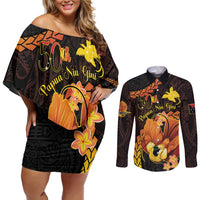 Papua New Guinea Independence Day Couples Matching Off Shoulder Short Dress and Long Sleeve Button Shirt 50th Anniversary Papua Niu Gini Bird Of Paradise LT14