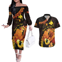 Papua New Guinea Independence Day Couples Matching Off The Shoulder Long Sleeve Dress and Hawaiian Shirt 50th Anniversary Papua Niu Gini Bird Of Paradise LT14