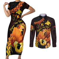 Papua New Guinea Independence Day Couples Matching Short Sleeve Bodycon Dress and Long Sleeve Button Shirt 50th Anniversary Papua Niu Gini Bird Of Paradise LT14