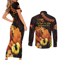 Papua New Guinea Independence Day Couples Matching Short Sleeve Bodycon Dress and Long Sleeve Button Shirt 50th Anniversary Papua Niu Gini Bird Of Paradise LT14