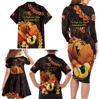 Papua New Guinea Independence Day Family Matching Long Sleeve Bodycon Dress and Hawaiian Shirt 50th Anniversary Papua Niu Gini Bird Of Paradise LT14