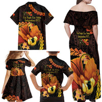 Papua New Guinea Independence Day Family Matching Off Shoulder Maxi Dress and Hawaiian Shirt 50th Anniversary Papua Niu Gini Bird Of Paradise LT14