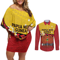 Papua New Guinea Independence Day Couples Matching Off Shoulder Short Dress and Long Sleeve Button Shirt Since 1975 Unity In Diversity