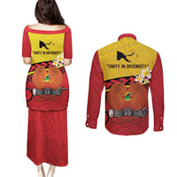 Papua New Guinea Independence Day Couples Matching Puletasi and Long Sleeve Button Shirt Since 1975 Unity In Diversity