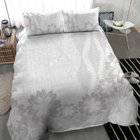 Tonga White Sunday Bedding Set Manuia le Aso Sa o Tamaiti Heilala With Ngatu Pattern