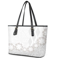 Tonga White Sunday Leather Tote Bag Manuia le Aso Sa o Tamaiti Heilala With Ngatu Pattern