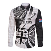 Fiji Rugby Long Sleeve Button Shirt World Cup 2023 Go Champions Fijian Tapa Black Version LT14 Unisex Black - Polynesian Pride